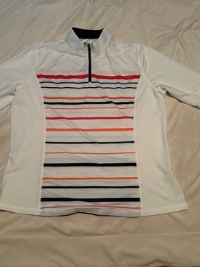 Callaway White Quarter-Zip Pullover with Melon Navy & Orange Stripes